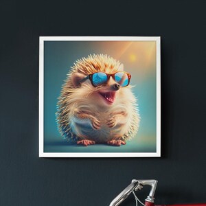 Arte mural de erizo divertido: Erizo genial con gafas de sol / Póster de animal peculiar / Decoración divertida para mascotas / Arte animal con IA