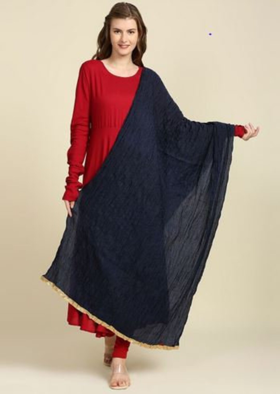 Dark Navy Blue Dress Material Set With Dupatta