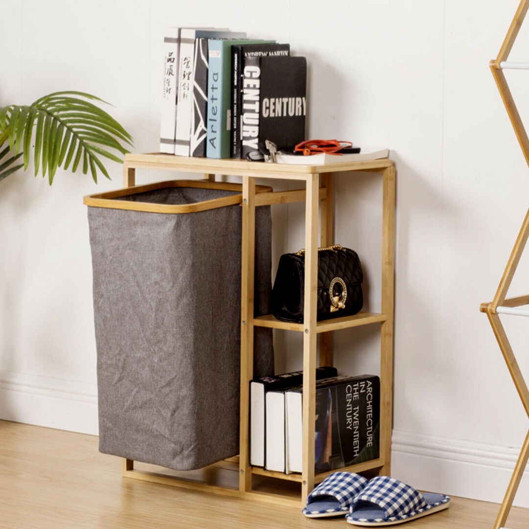 Laundry Basket Stand Laundry Hamper Fabric Basket With Wooden Etsy