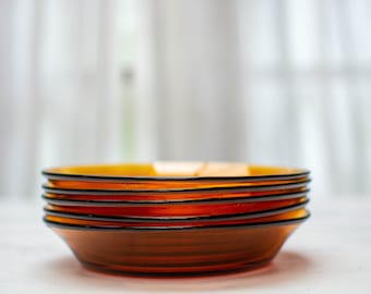 Set of 5 Duralex amber vintage plates | French crystal from the 1970s