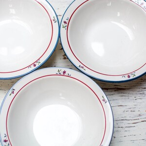ロイヤル コペンハーゲン ミニマリスト 磁器ボウル 3 個セット - 白地に赤と青の縁取りと花のモチーフ