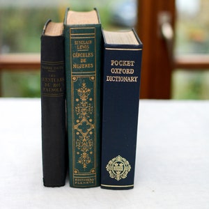 Decoração Vintage | Conjunto de 3 livros europeus das décadas de 1950 e 1960 | Azul e Azul-petróleo | Estilo rústico de fazenda