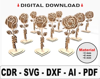 Mothers Day Three Layered Roses Laser Cut Svg Files, 3 Different Rose, Handcrafted Keepsake