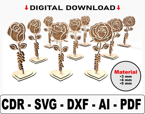 Mothers Day Three Layered Roses Laser Cut Svg Files, 3 Different Rose, Handcrafted Keepsake