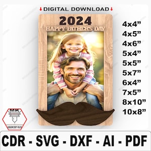 Der glückliche Vatertag Fotorahmen | Vatertags Geschenk | Schnurrbart Rahmen SVG | 10 Größe Laser geschnittene Bilderrahmen-Dateien | DIY Vatertags Geschenk