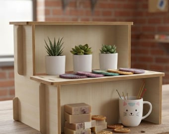 Craft Fair Display Stand SVG | 4 Tier Vendor Shelf Laser Cut File | Market Product Riser for Glowforge