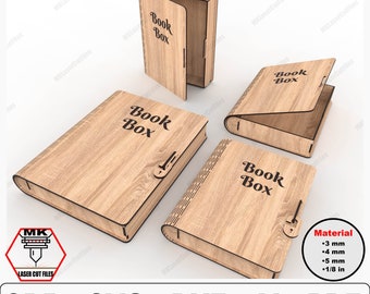Bücherkiste Laser Cut Dateien, 2 verschiedene Größen Holz Buchboxen Aufbewahrung SVG, Glowforge XTool Stash Box, Memory Box, Muttertagsgeschenke