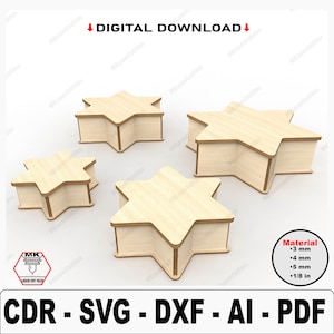 Hexagram box lasergesneden bestanden, Star Box Svg-bestanden voor aangepaste geschenkverpakkingen, sieraden, stash, geheugendoosontwerpen, winkelspeelgoed en verzamelobjecten