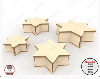 Hexagram Box Laser Cut Files, Star Box Svg Files for Custom Gift Boxes, Jewelry, Stash, Memory Box Designs, Store Toys, and Collectibles