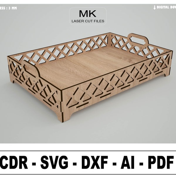 Flat Tray Laser Cut File - Tray Laser Cut Plan , Vector Files For Wood Laser Cutting