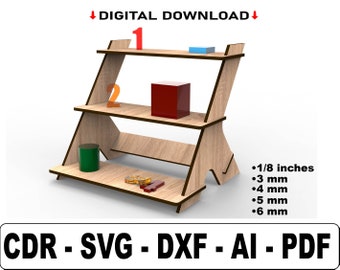 Cascading Counter Display Stand Laser Cut Svg Files , 3 Shelf Display Stand Files, Market Stall, Vector Files For Wood Laser Cutting