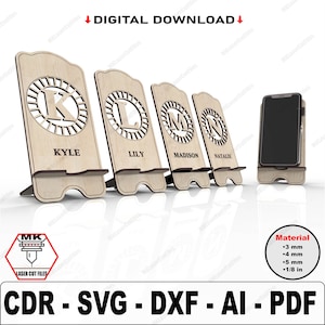 Telefoonhouder lasergesneden Svg-bestanden | 26 letters vectorbestanden voor lasersnijden | Mobiele telefoonhouders voor glowforge
