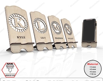 Phone Stand Holder Laser Cut Svg Files | 26 Letters Vector Files For Laser Cutting | Cell Phone Holders for glowforge