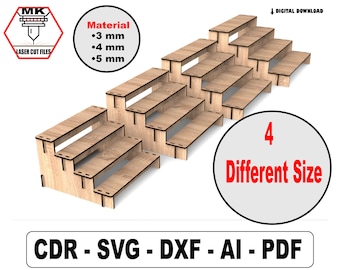 4 Tier Retail Display Stand SVG Vector Files for Wood Laser Cutting