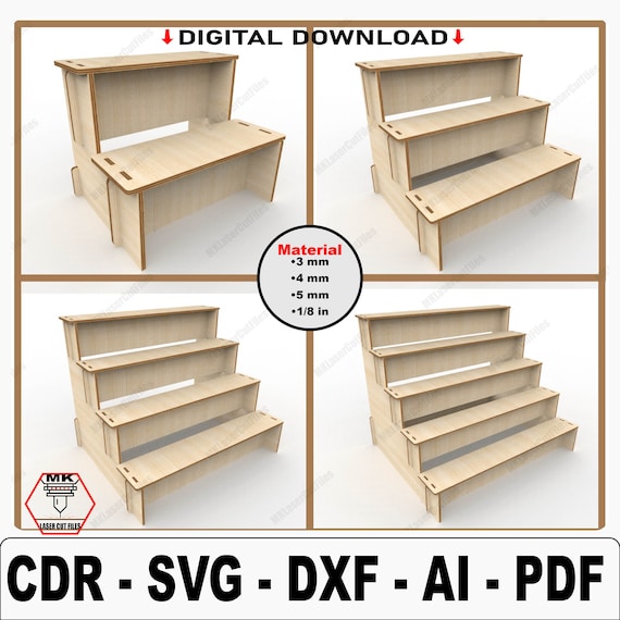 Tiered Retail Display SVG, Laser Cut Shelf for Craft Show & Market, Countertop Product Riser File for Glowforge