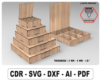 5 Different Size With Flip Up Lid Boxes Laser Cut Svg Files, Storage Box Files, Vector Files For Laser Cutting, Glowforge, Hinged Box svg