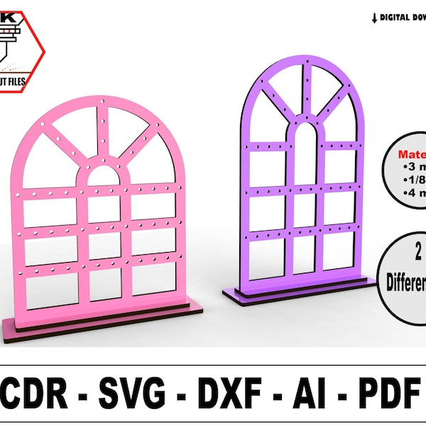 Laser Cut Earring Stand Svg Files, Arch Window Earring Stand ,Earring Holder, Minimalist Jewelry Display Geometric Stands for Earrings