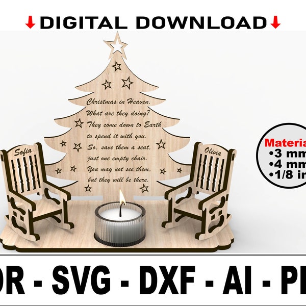 Weihnachten im Himmel Ornamente, Gedenkkerze svg, Gedenkkerze Teelichthalter, In Memory, Erinnerungsgeschenk, Schaukelstuhl SVG