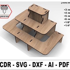 Lasergesneden displaystandaard SVG-bestanden, 3 plank winkelstandbestanden, planken voor producten, vectorbestanden voor hout lasersnijden