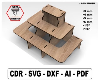 Laser Cut Display Stand Svg Files, 3 Shelf Retail Stand Files, Shelves for Products,Vector Files For Wood Laser Cutting