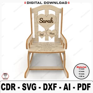 File SVG con taglio laser per sedia a dondolo commemorativa, regalo in legno in ricordo, file con taglio laser per panca della memoria, ornamento per sedia della memoria per condoglianze funebri