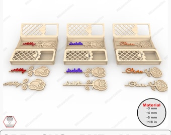 Valentines Day Boxed Rose Laser Cut SVG File, 3 Different Design Boxed Rose and Flowers Gift Box, Wooden Rose Vector Files For Laser Cutting