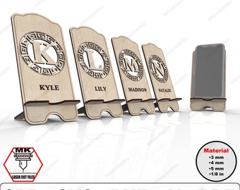 Phone Stand Laser Cut Svg Files | 26 Letters Vector Files For Laser Cutting | Phone Holder Files for Glowforge and Other Laser Machines