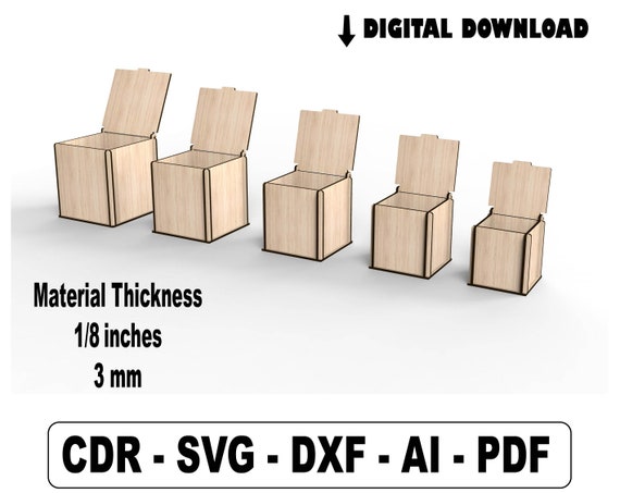 Gift Box SVG File, Wooden Lidded Jewelry Box Template for Laser Cutting, 5 Sizes DIY Craft Woodworking Files