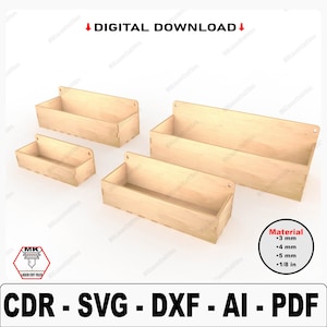 Wall Rack Laser Cut SVG files, Hanging Box SVG Files, Set of 4 Box Templates, Storage Solutions, Multi-size Laser Cut Template Kit