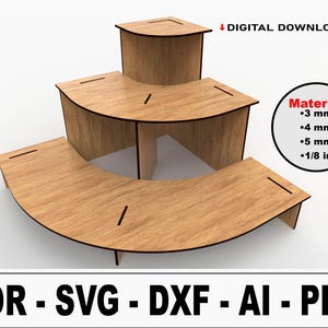 Lasergesneden displaystandaard Svg-bestanden, winkelstandaard, draagbare winkeldisplay, SVG-bestanden voor lasersnijden, displaystandaard met 3 planken
