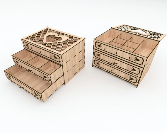 Laser Cut Jewelry Box With Drawers, Jewelry Box for Women, Wooden
