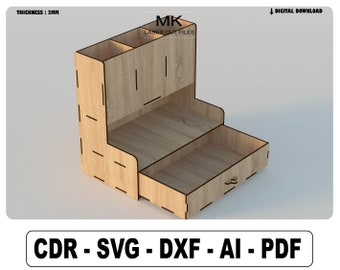 Desktop organizer with drawers for laser cut files,Desk organizer SVG Files, Office Organizer Laser Cut Files, Pencil storage SVG files