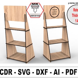 Laser Cut Display Stand Svg Files,3 shelves display stand svg files, retail display stand svg files, Vector Files For Wood Laser Cutting