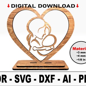Moederdagcadeau SVG - moeder en baby hart ontwerp - lasergesneden bestand voor Cricut - digitale download