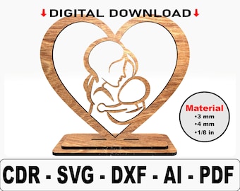 Mother's Day Gift SVG - Mom and Baby Heart Design - Laser Cut File for Cricut - Digital Download