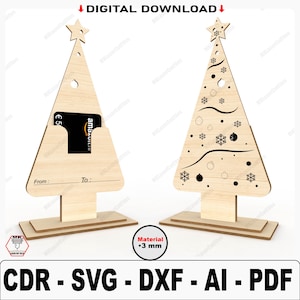 Weihnachtsbaum Geschenkkartenhalter, frohe Weihnachten, Geburtstag Bargeld Geldhalter Vorlage, personalisierte Kinder Urlaubsgeschenk, Laser geschnitten SVG-Dateien