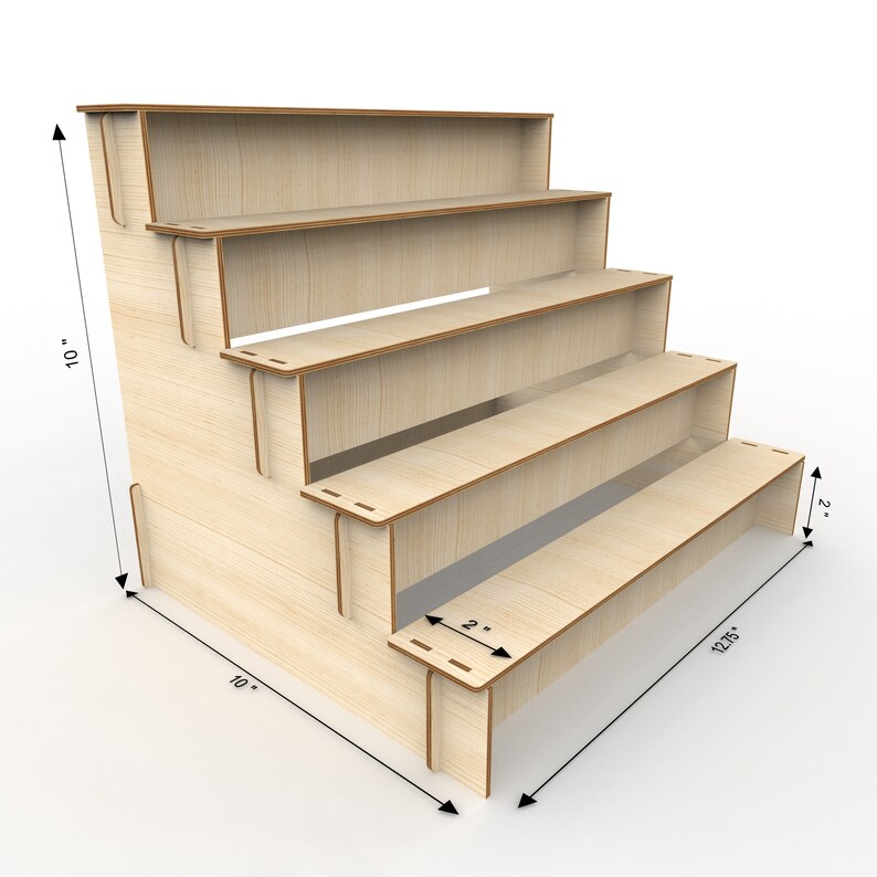 K&ouml;nnte beinhalten: Ein Holz-Pr&auml;sentationsst&auml;nder mit f&uuml;nf Regalen, jedes 25,4 cm breit und 5,1 cm tief. Der St&auml;nder ist 25,4 cm hoch und 32,4 cm lang.