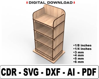 Display Stand Laser Cut Svg Files , 4 Shelf Display Stand Files, Vector Files For Wood Laser Cutting,Toys, Ornament, Essential Oil, Soap