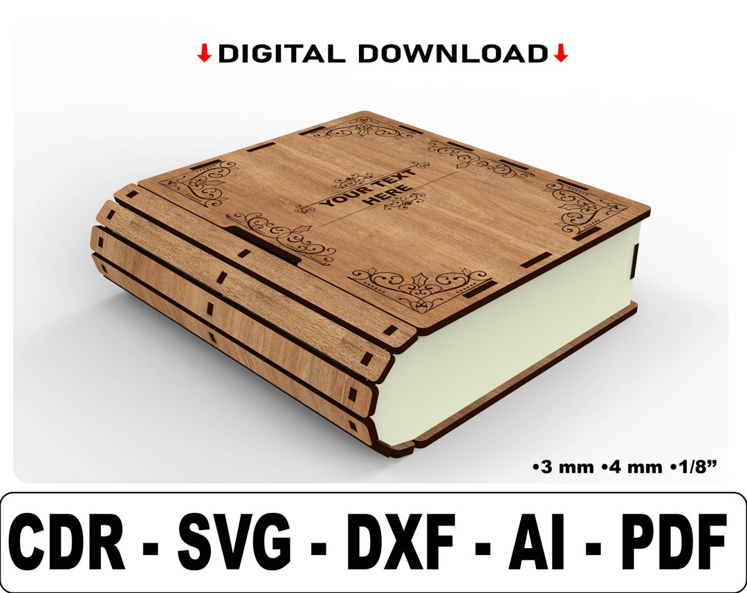 Book Box Laser File, Slider Book Box, Book Jewelry Box, Book Lover Box