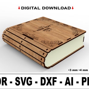 Boekvormige houten opbergdoos lasergesneden SVG-bestanden, boekenliefhebbers en verjaardagen elke gelegenheid voor cadeaus, functioneel esthetiek voor interieurdecoratie