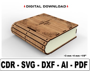 Book Shaped Wooden Storage Box Laser Cut SVG Files, Book Lovers and Birthdays Any Occasion for Gifts, Functional Aesthetic for Home Decor