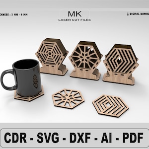 Laser Cut  Boxed Coasters Svg Files, Modern Designs in SVG Format for Laser Cutter ,Vector Files For Wood Laser Cutting