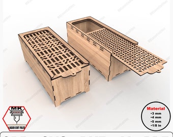 Box with slide lid laser cut file, Decorative wooden gift box, Gift box laser cut, Laser Cut Wooden Box, Vector Files For Wood Laser Cutting