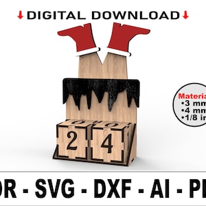 Weihnachts-Countdown-Kalender, Tage bis Weihnachten, Santa In Chimney, Weihnachtskalender, Laser-Dateien, Adventskalender, INSTANT DOWNLOAD