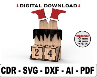 Advent Calendar Svg, Days Till Christmas Laser Files, Santa In Chimney, INSTANT DOWNLOAD