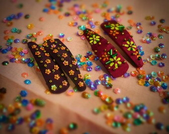 Indian Handmade And Handcrafted Brown And Maroon Color Aari Work Set of 2 Pcs Hair Clips For Fashion And Girls