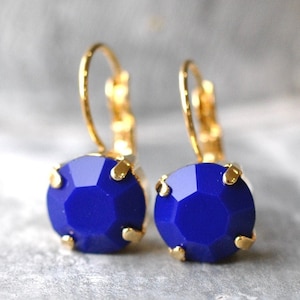 Blue Earrings, Blue Crystal Earrings, Crystal Earrings, Made with Swarovski Crystal, vintage Earrings, Opaque Blue, tennis Lever Back, Lapis