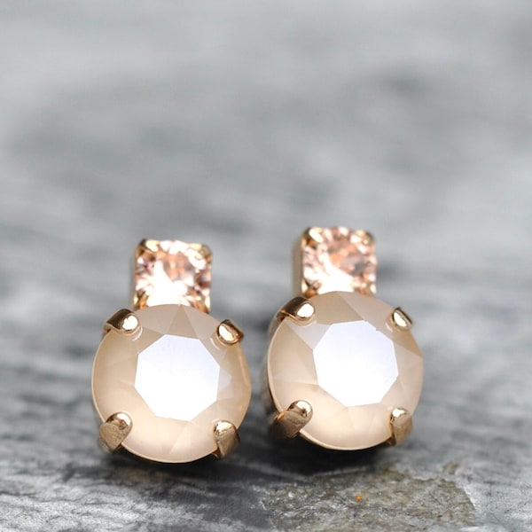 Warm Vanilla, Ivory Earrings, Cream Studs, Ivory Cream, Beige Studs, Doublet,Neutral coloured earrings,Beige and Ivory, Made with Swarovski