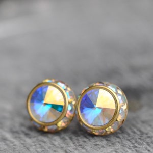 Aurora Borealis, Northern Lights, Swarovski Crystal Stud Earrings, Pastel Rainbow, Studs or Clip ons, Sugar Sparklers, Rainbow Studs,AB stud