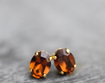 Brown Topaz, Tiny Earrings, Petite Studs, Swarovski Studs, Small Earrings, Chocolate Brown Earrings, Gift For Her, Smokey Topaz,Gift For Her